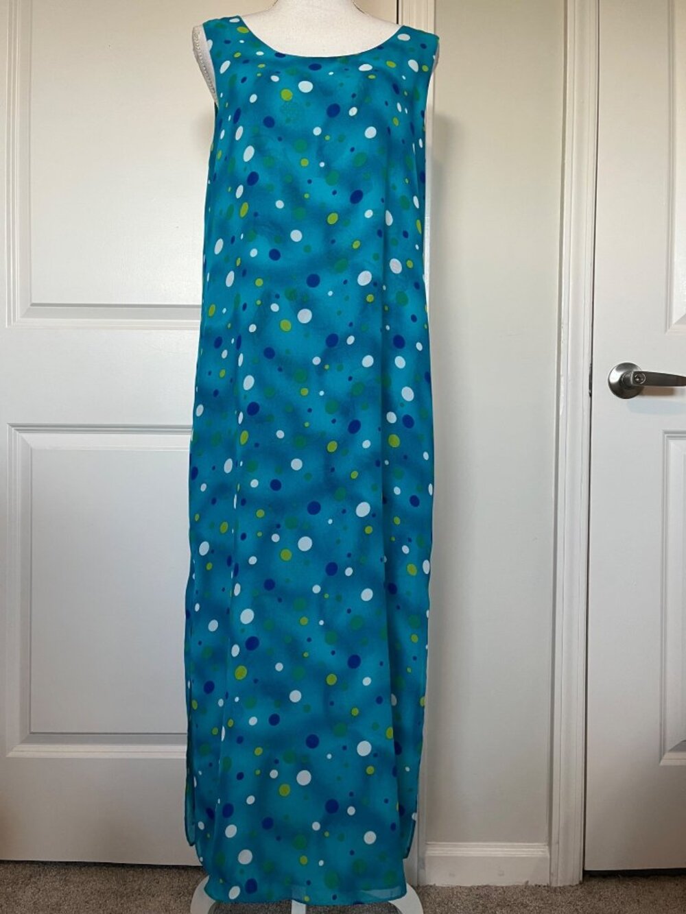 Vtg Cynthia Taylor Reversible Maxi Dress Size M Shoes Purses Polka Dots Summer
